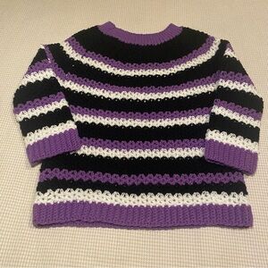 Handmade Crochet Striped Purple and Black Women's Sweater